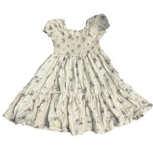 SweetHoney Cream Floral Smocked Puff Sleeve Kids Dress